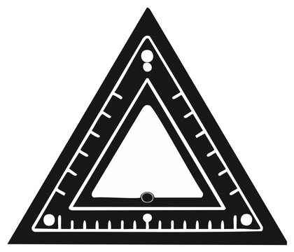 Black and white graphic of a drafting triangle