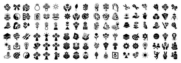 Fototapeta premium Floral icons with flower bouquet outline