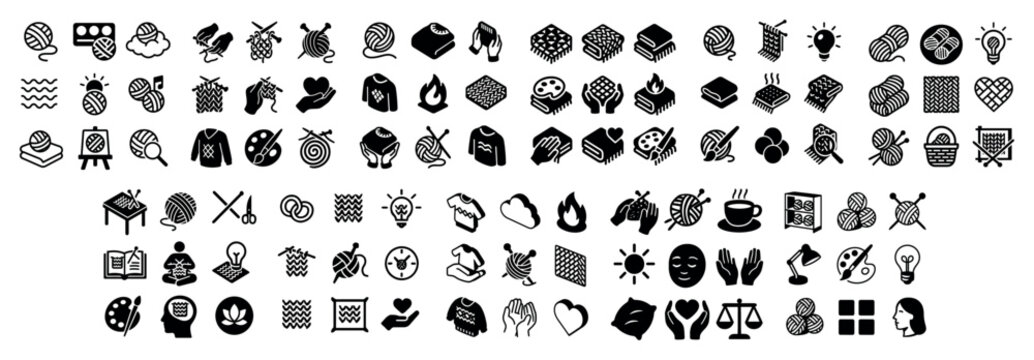 Craft icons with yarn and knitting needles outline