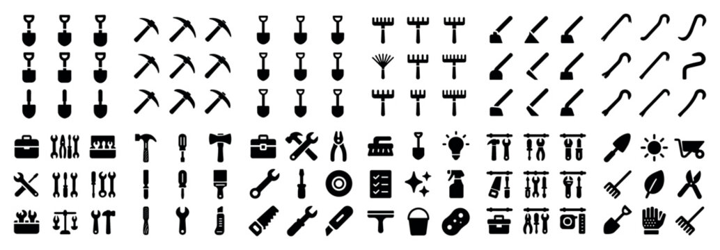 Tool icons with shovel rake pick minimal
