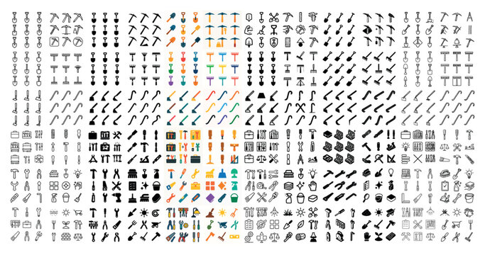 Construction icons with hammer wrench and screwdriver outline