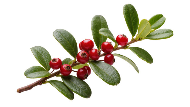 Fresh vibrant red berries on a green leafy branch, naturally isolated PNG on transparent background, perfect for healthy food and natural product designs