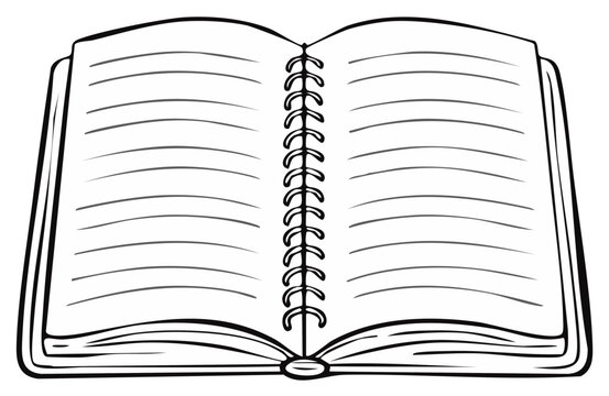 Open spiral bound notebook with lined pages vector illustration