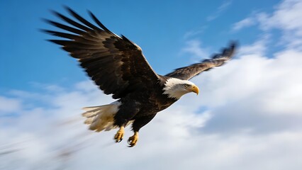 Obraz premium unclosed. Eagle in flight against a sky background with its wings spread wide. wildlife magazines, conservation campaigns, designed for eco-tourism storytelling, used by financial analysts.