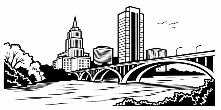 USA, US, U.S, United States - Austin skyline river simple svg minimal line vector black white