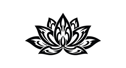 A striking black floral design depicting a blooming lotus flower with intricate details presented as a silhouette high quality professional detailed © CreativeAlim02