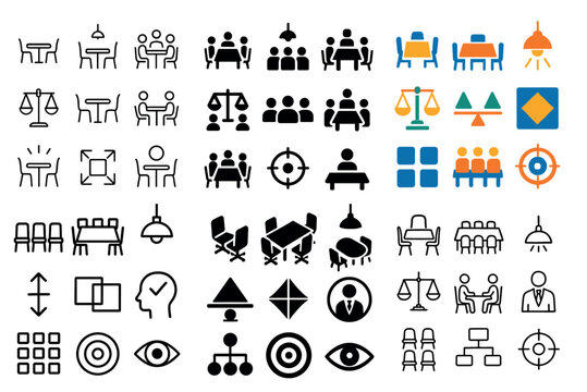 Business icons with table chair people outline