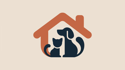 Naklejka na ściany i meble Pets inside home silhouette cat and dog in house icon animal shelter symbol