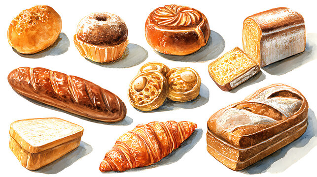 A collection of various types of bread and pastries