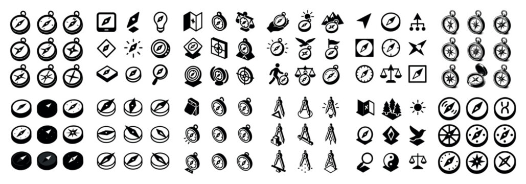 Navigation icons with compass and map minimal