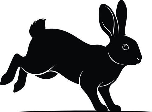 Black rabbit silhouette on a white background