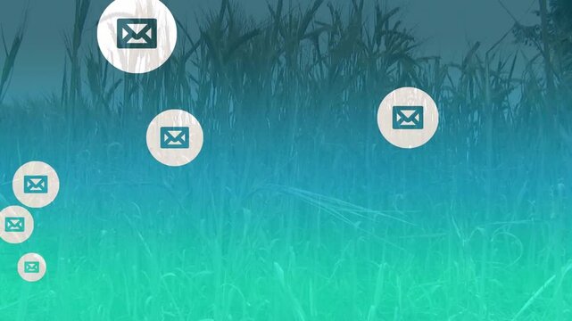 Animation of business and office icons on sale text over dollar bills on green background