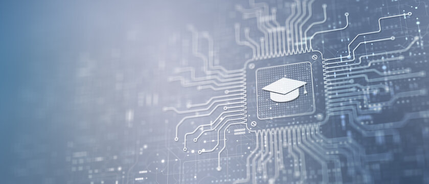 E-Learning Enhancing Education Through Digital Platforms Illustrated on a Processor.