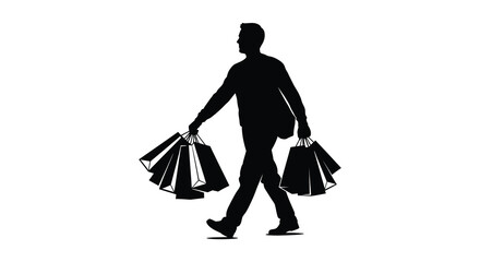 A man walks with multiple shopping bags depicted in a striking black silhouette high quality professional detailed modern elegant stylish clean © Creativekhairul02