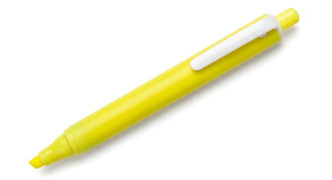 Bright yellow retractable highlighter marker with a broad chisel tip and white hardware isolated against a white backdrop.