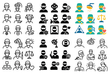Fototapeta premium Medical people icons with surgeon doctor nurse outline