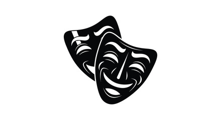 A striking black silhouette depicts traditional comedy and tragedy masks conveying duality and theatrical expression silhouette high quality professional detailed modern © CreativeAkash099