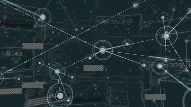 Central node pulsing and sending branching links while nodes forming and bars shifting for mapping
