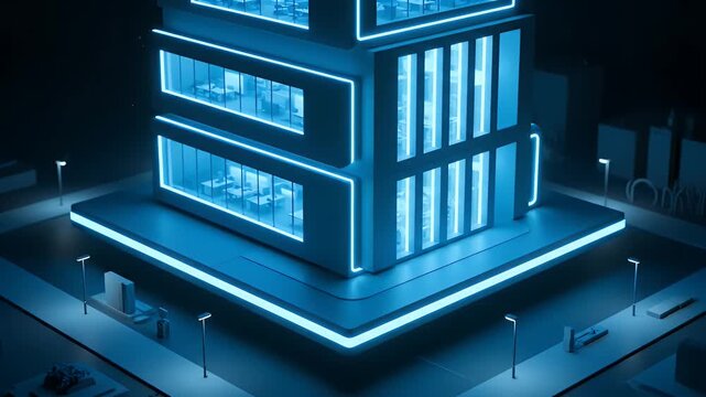 Futuristic Neon Skyscraper Illuminated at Night.