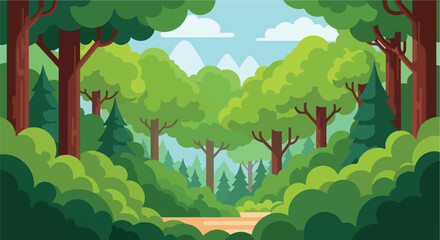 Fototapeta premium A vibrant flat illustration of a lush green forest landscape