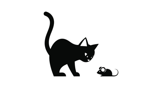 A black cat stalks a small mouse in a minimalist depiction creating a dramatic silhouette high quality professional detailed modern elegant