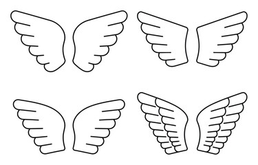 Obraz premium Collection of Four Pairs of Stylized Angel Wings, Black Outline on White