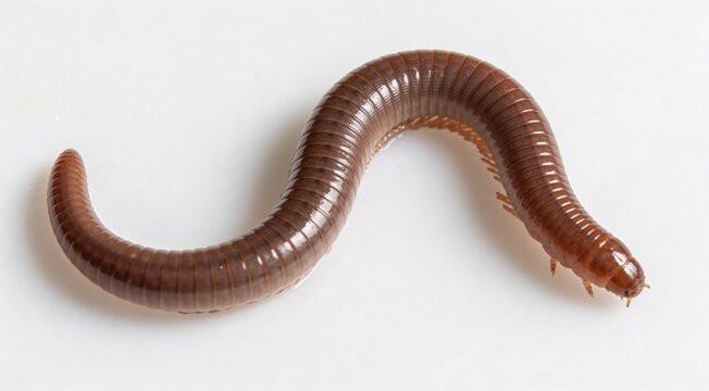 One earthworm isolated on white. Terrestrial invertebrates