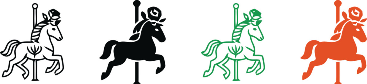 Four knights on horseback in different colors holding spears