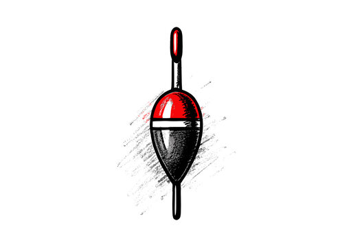 Classic red and black fishing bobber illustration with textured background