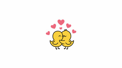 Couple of baby chicks hugging with hearts vector illustration © goesti