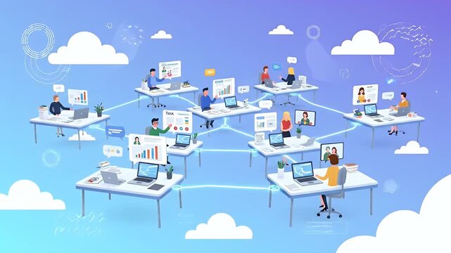 Remote Team Collaboration and Digital Networking Concept Illustration.
