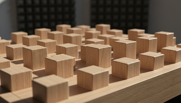 Wooden skyline acoustic diffuser panel texture with geometric shadows