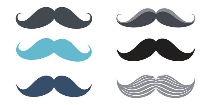 Collection of six distinctive mustache styles and colors