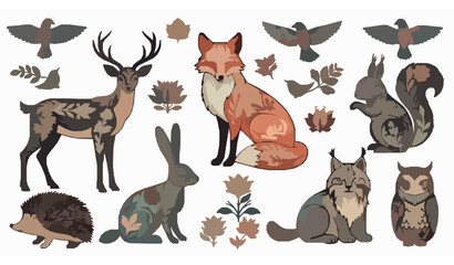 Obraz premium Nordic Folk Art Animals with Floral Patterns Scandinavian Vector Set
