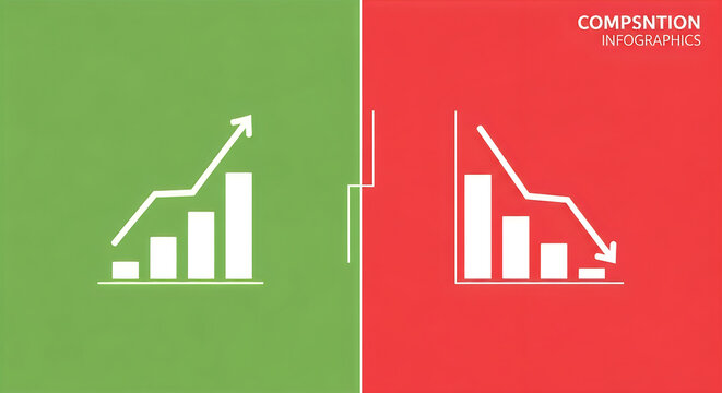 A green and red graph with arrows pointing up and down
