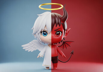 Obraz premium 天使と悪魔、二面性の対比が面白いイラスト