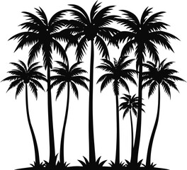 Fototapeta premium Black silhouette of palm trees on white background