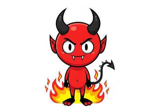 赤い悪魔のキャラクター、炎に囲まれたイラスト
