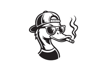 Naklejka premium Cool Duck Smoking Cigar Wearing Sunglasses illustration Vector