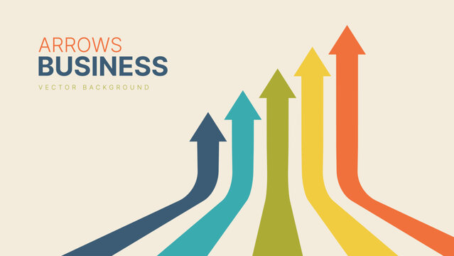 Five Arrows Moving Up in Vintage Colors. Abstract Financial Chart with Uptrend Line Arrows Graph Go Up. Growth Business Presentation Background. Vector Illustration.