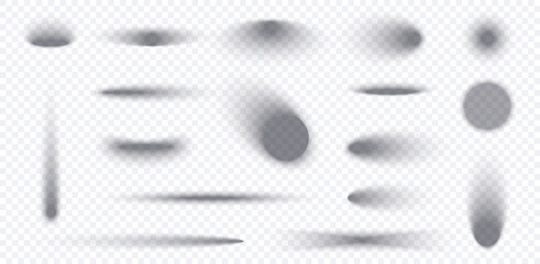 Circle and oval shadow set isolated on transparent background. Realistic shadow with overlay effect, drop round box vector and shade oval ball. Background floor with abstract blur set object.