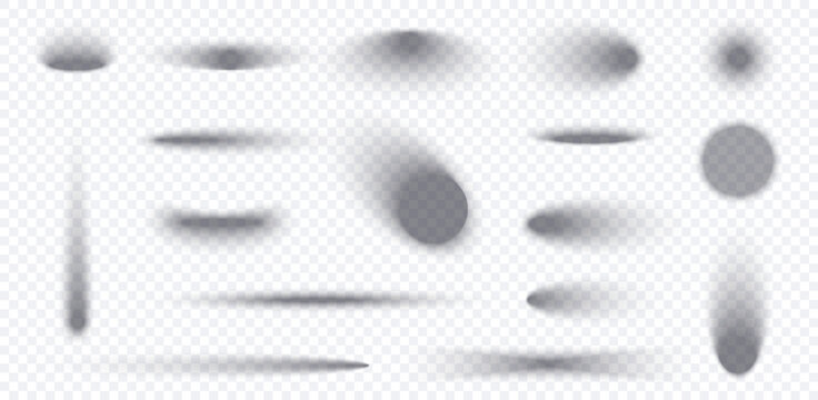 Circle and oval shadow set isolated on transparent background. Realistic shadow with overlay effect, drop round box vector and shade oval ball. Background floor with abstract blur set object.