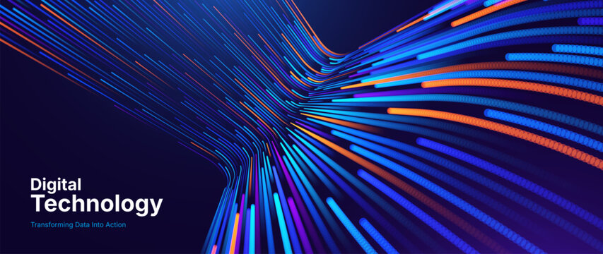 AI Data Flow Visualization Showing Neural Network Connections Within a High-Tech Digital Analytics Environment. Digital Business Transformation Vector Background.