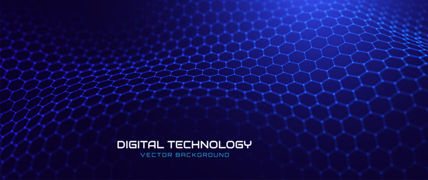 Abstract Science Grid of Blue Hexagons For Molecular Research Backgrounds. Vibrant Pattern for Academic and Data Visualization. Vector Illustration.