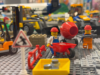 Fototapeta premium Lego construction site with workers