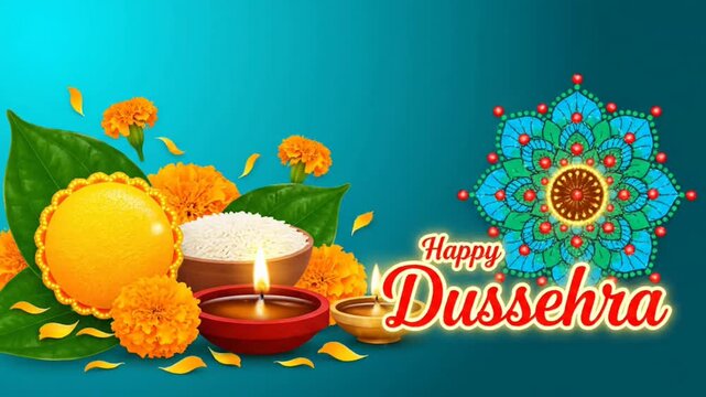 Happy dussehra festival banner with traditional hindu elements