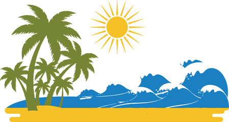 Obraz premium Tropical Beach Scene with Palm Trees and Waves