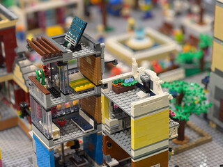 Fototapeta premium Modular lego city building close-up