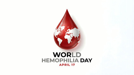 Obraz premium World Hemophilia Day Red Blood Drop Symbol with Global Map and Date