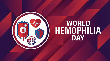 Fototapeta premium World Hemophilia Day Awareness Background with Medical Icons and Red Purple Geometric Design